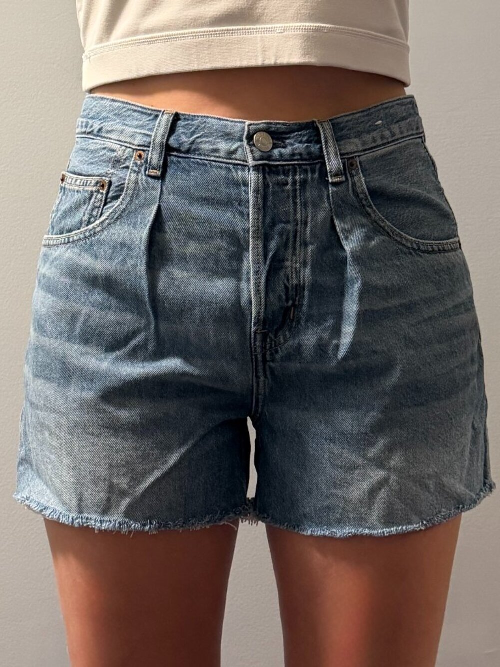 Madewell Pleated Denim Shorts, Sz 25